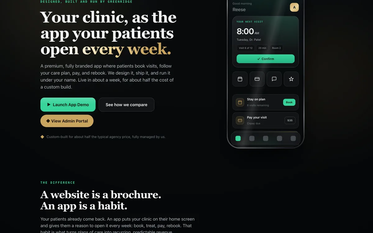 Chiropractic & Physical Therapy Branded App Template + greenridgealign.com