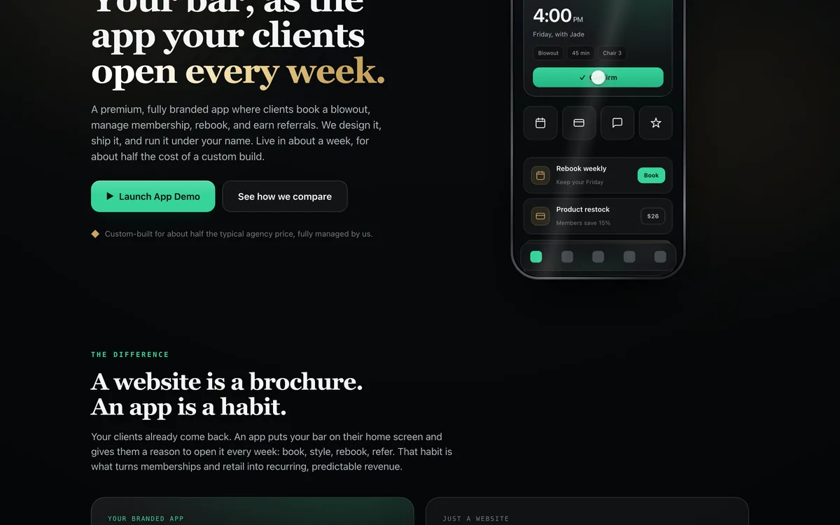 Blow-Dry & Beauty Bar Branded App Template + greenridgeblowout.com