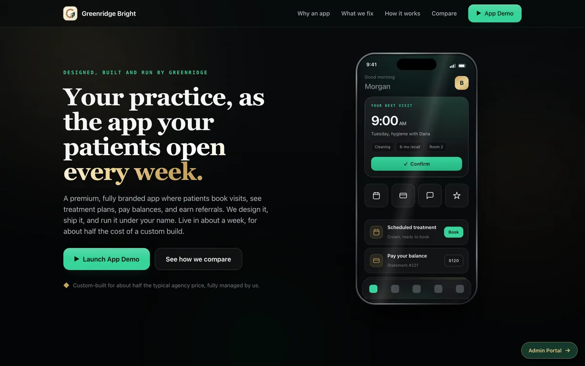 Dental Practice Branded App Template + greenridgebright.com