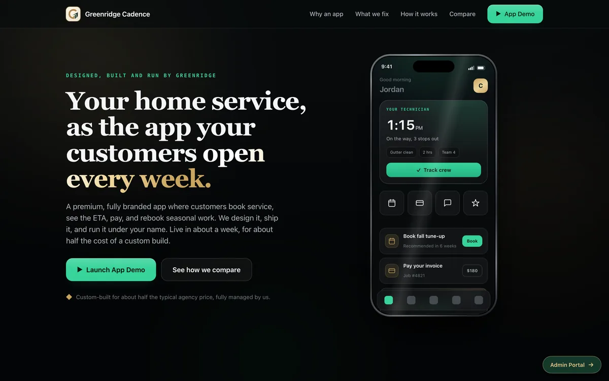 Home Services Branded App Template + greenridgecadence.com
