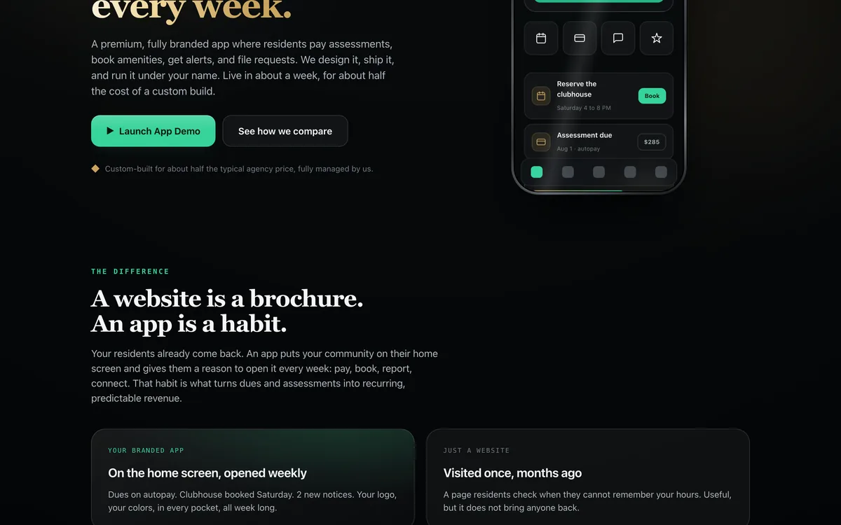 Property & HOA Community Branded App Template + greenridgecommons.org