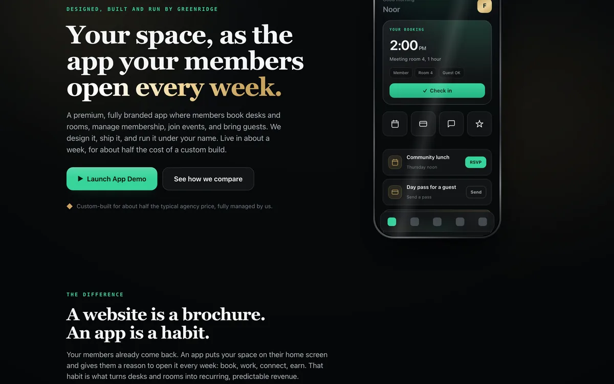 Coworking Space Branded App Template + greenridgeflex.org