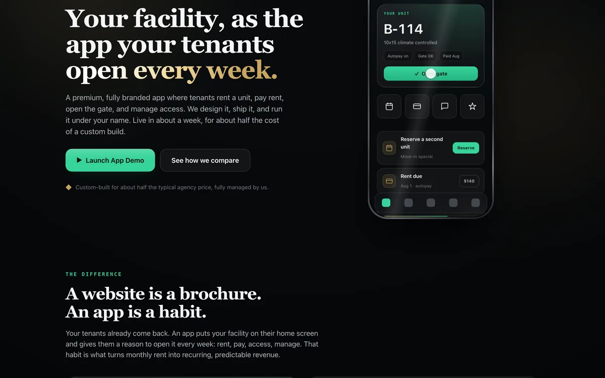 Self-Storage & RV Park Branded App Template + greenridgegateway.com