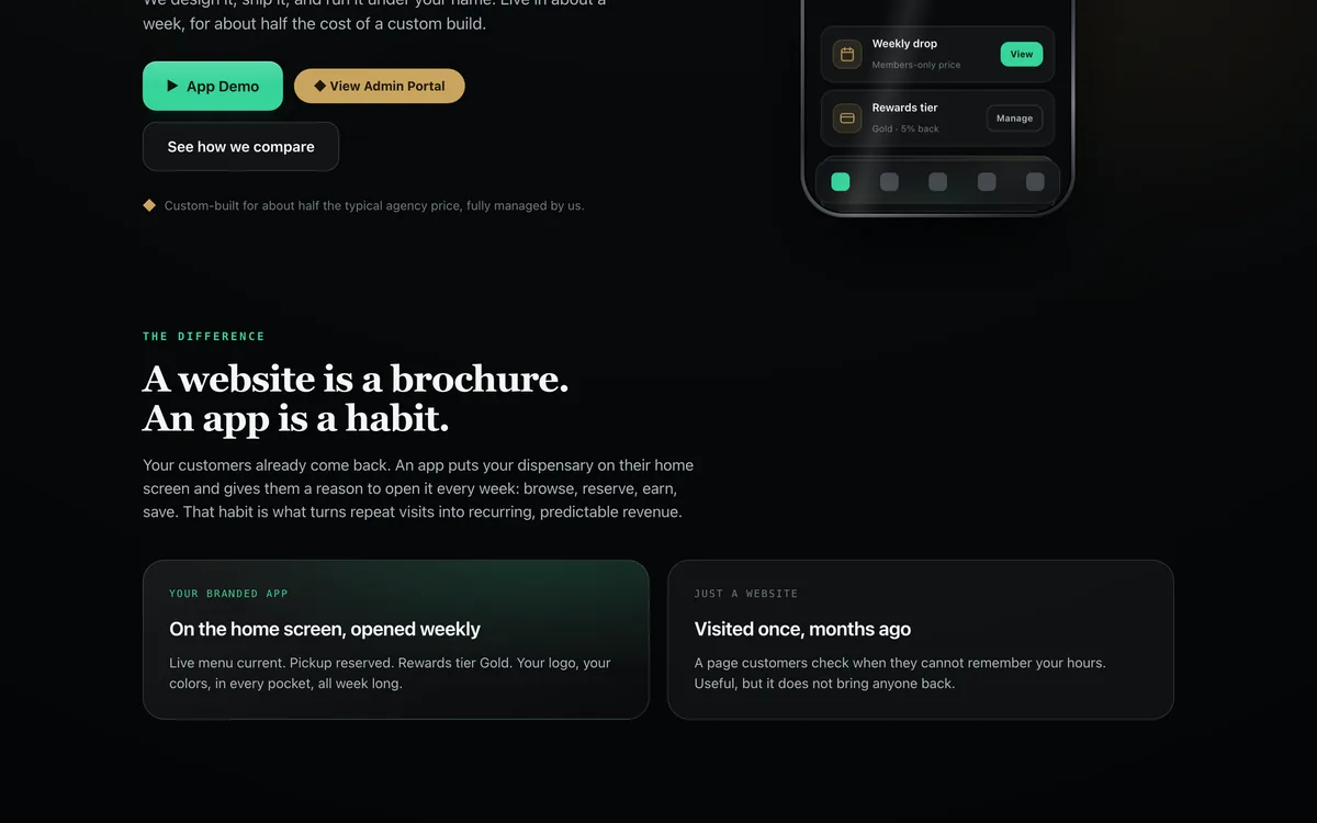 Cannabis & Hemp Retail Branded App Template + greenridgehighline.com