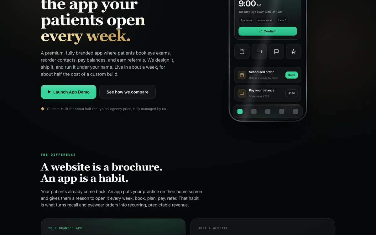 Eye Care Practice Branded App Template + greenridgeiris.com