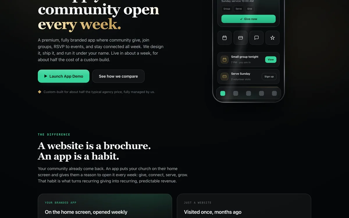 Church & Faith Community Branded App Template + greenridgeparish.com