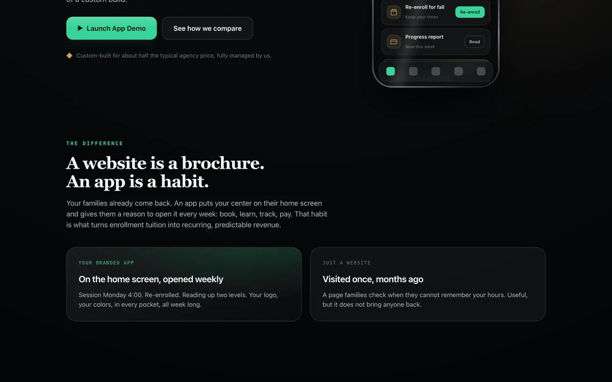 Tutoring Center Branded App Template + greenridgescholar.com